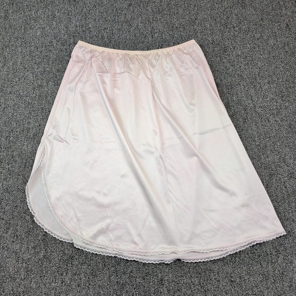 Vanity Fair Vintage 80s Half Slip Skirt L Pink Lace Trim Side Slit Lingerie USA — photo 2